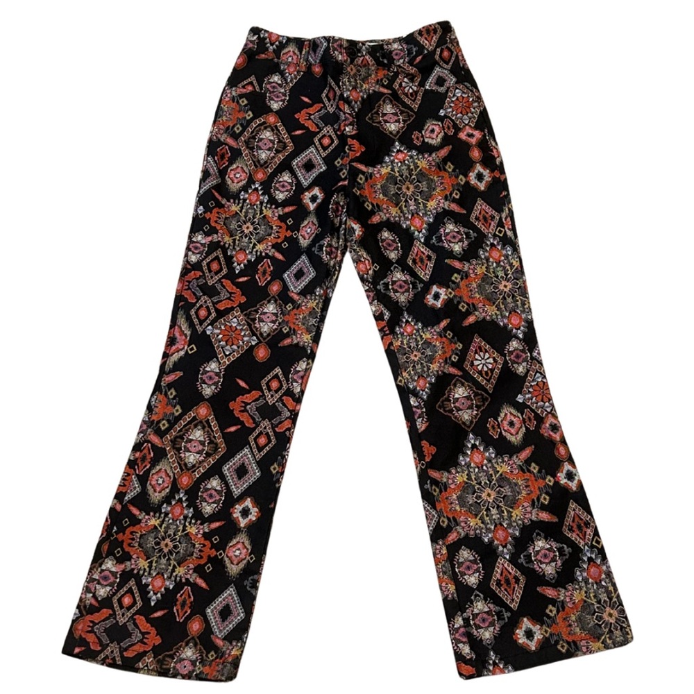 Zara Kalidescope Print Ankle Straight Pants | Black/Multi | Size XS